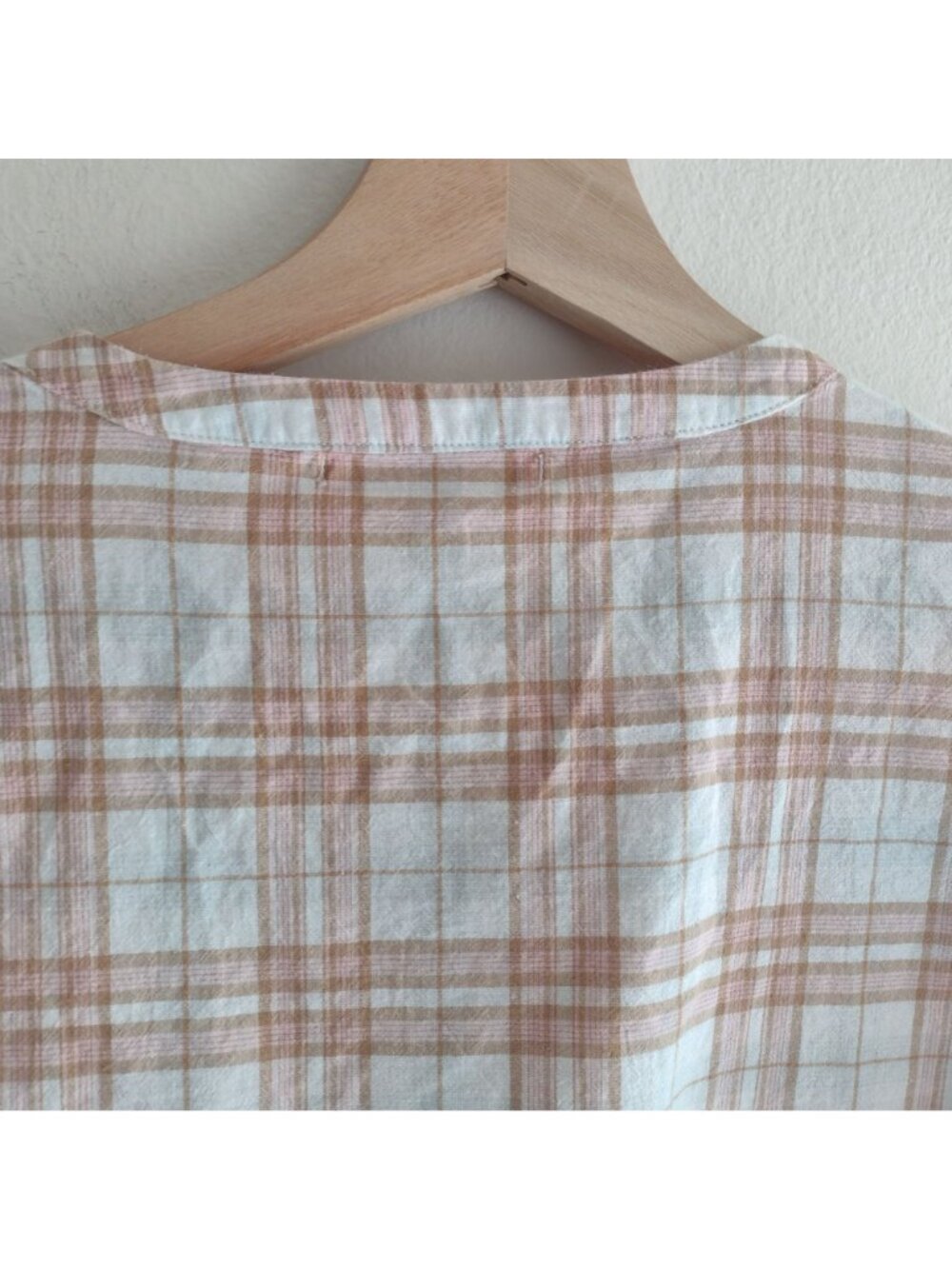 Reformation Plaid Blouse S Soft Peach Tan Light Academia Cotton Top - Picture 8 of 10